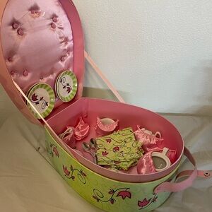 Children's Pink and Lime Floral Tea Set Pretend Play Case
